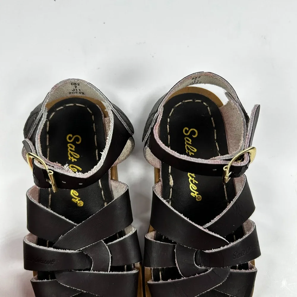 Salt Water Sandals by Hoy Original Black Leather Kids Sandals Size 7 882